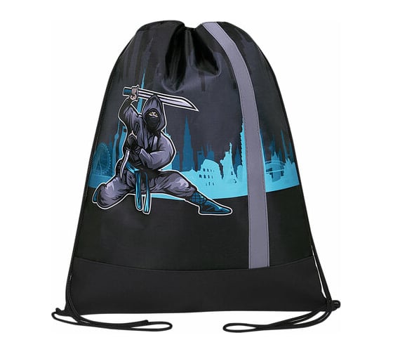 Плотный мешок для обуви ЮНЛАНДИЯ Black Ninja светоотражающая полоса, 46x36 см 271615