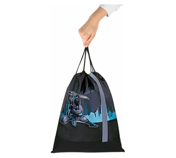 Плотный мешок для обуви ЮНЛАНДИЯ Black Ninja светоотражающая полоса, 46x36 см 271615
