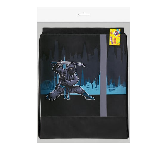Плотный мешок для обуви ЮНЛАНДИЯ Black Ninja светоотражающая полоса, 46x36 см 271615