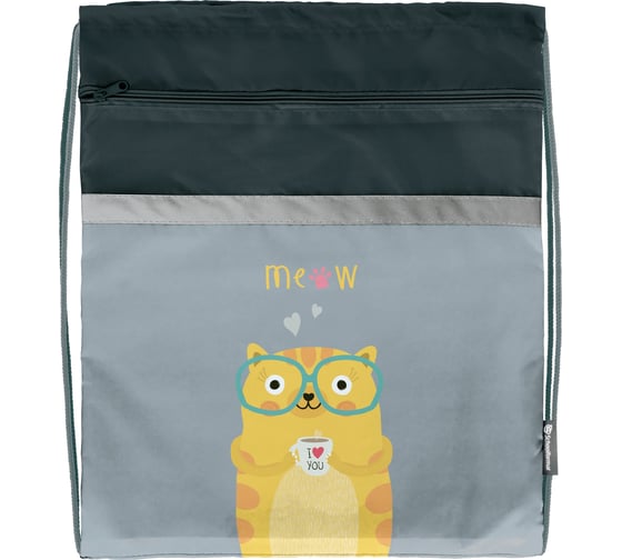 Большой мешок для обуви SCHOOLFORMAT CLEVER CAT 49x41 см, для девочек, с карманом МОБК-КЛК 1