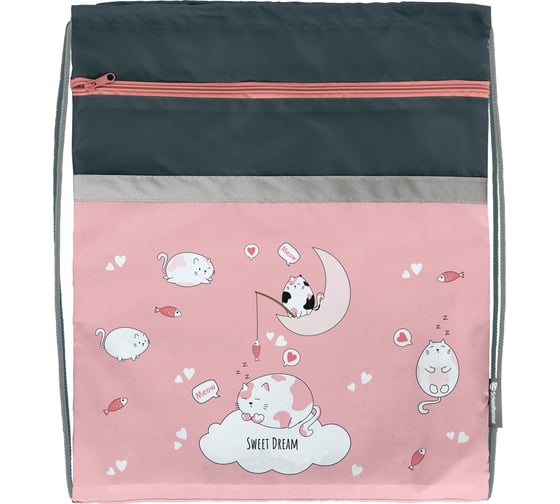 Большой мешок для обуви SCHOOLFORMAT CATS IN CLOUDS 49x41 см, для девочек, с карманом МОБК-КИК 1
