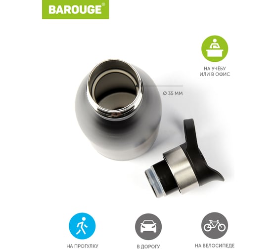Термобутылка BAROUGE Travel черная с декором пантера, из нержавеющей стали BT-007 600 мл/пантера