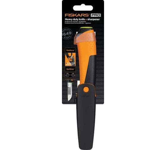 Нож для тяжелых работ с точилкой Fiskars 1023619