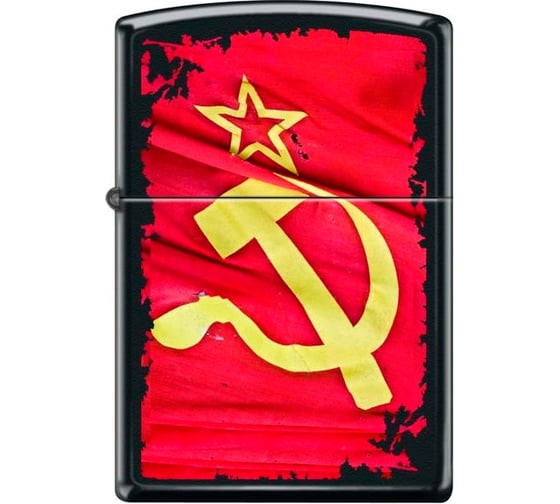 Зажигалка Zippo Серп и Молот, с покрытием Black Matte, 38x13x57 мм, 218 SOVIET FLAG SICKLE