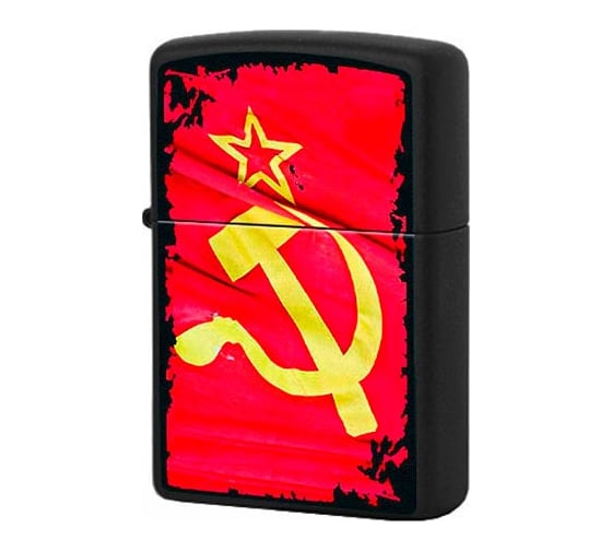 Зажигалка Zippo Серп и Молот, с покрытием Black Matte, 38x13x57 мм, 218 SOVIET FLAG SICKLE