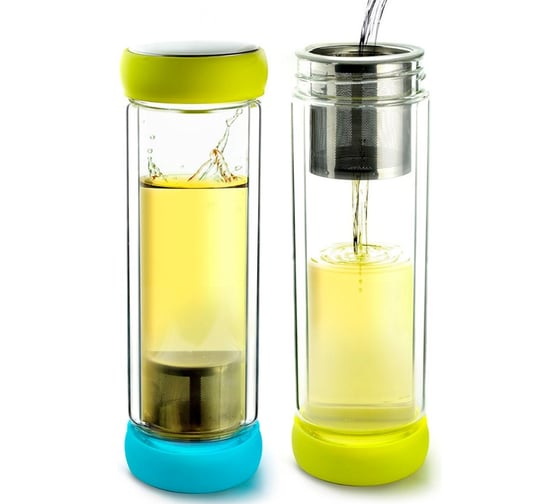 Термобутылка Asobu Twin lid 0.4 л, желтая/голубая TWG1 teal-lime