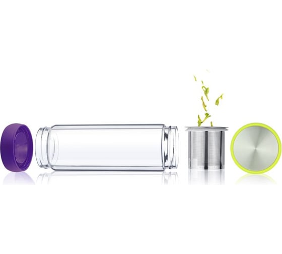 Термобутылка Asobu Twin lid 0.4 л, желтая/фиолетовая TWG1 lime-purple