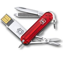 Нож-брелок Victorinox @work USB 32 Гб 4.6125.TG32B 58 мм, 8 функций, красный полупрозрачный