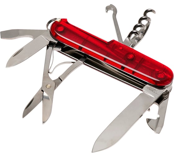 Швейцарский нож Victorinox Climber 1.3703.T полупрозрачный красный