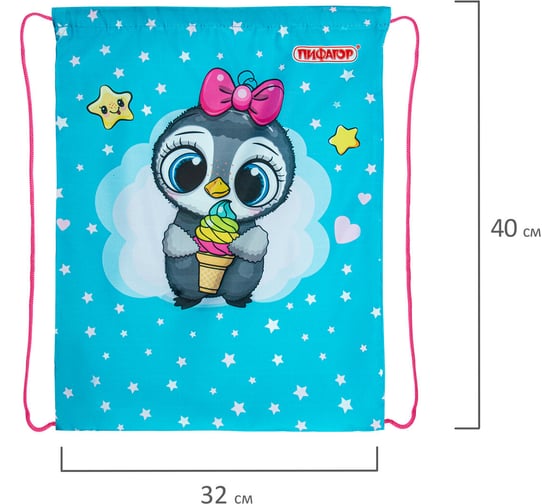 Мешок для обуви Пифагор 1 отделение, 42x34 см, smart penguin 271602