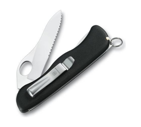 Черный нож с фиксатором лезвия и отвертки 111 мм с серейторной заточкой Victorinox SENTINEL One Hand 0.8416.MW3 1