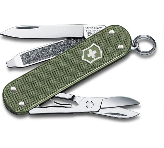 Нож-брелок VICTORINOX Classic Alox 58 мм, 5 функций, зелёный 0.6221.L17 1