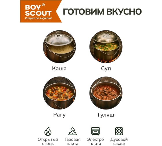 Походный котелок с крышкой BOYSCOUT 3л, нержавеющая сталь  61161