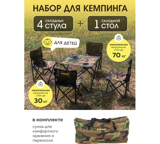 Складной стол со стульями для кемпинга WMS Tools WMC-SP-118C 56085