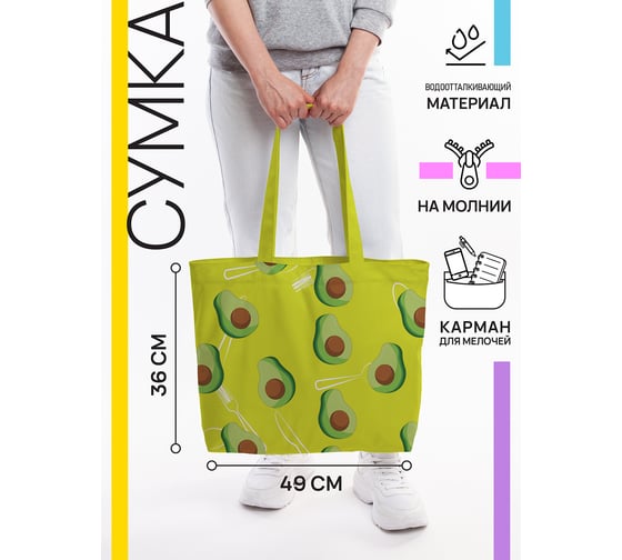 Женская спортивная пляжная сумка JOYARTY Авокадо, текстильная, на молнии, 49x36 см bsz_423840