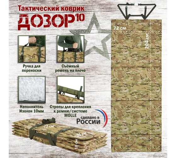 Тактический складной коврик A&P Дозор, толщина 10 мм, мультикам KTD1210