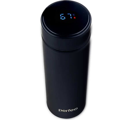 Термос для напитков с термометром, ситечком Perfeo 0,45 л, черный 30016009