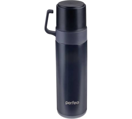 Термос для напитков с пробкой-кнопкой, кружкой Perfeo 0,6 л, черный 30017309