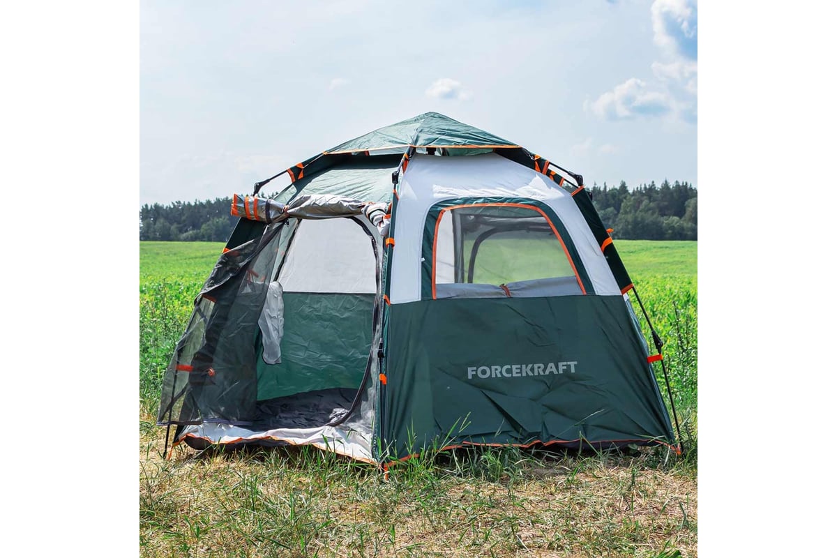 Кемпинговая палатка Forcekraft 240x210x235см, полиэстер, каркас  стеклопластик FK-TENT-1(56453) - выгодная цена, отзывы, характеристики,  фото - купить в Москве и РФ