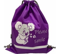 Сумка для сменной обуви LAMARK please smile, 34x42 см, на шнурке, светоотражающие элементы, фиолетовый SB0006-03