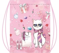 Cумка для сменной обуви LAMARK fashion cat, на шнурке, 410x490 мм, полноцветная печать на лицевой стороне SB0030-07