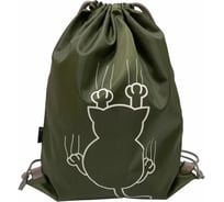 Сумка для сменной обуви LAMARK crazy cat, 34x42 см, на шнурке, светоотражающие элементы, хаки SB0006-02