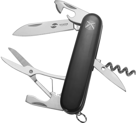 Перочинный нож Stinger 90 мм, 11 функций, материал рукояти: АБС-пластик, черный, в блистере FK-K5018-6PB