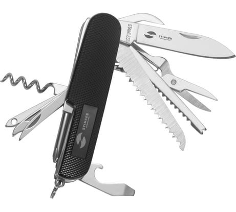 Перочинный нож Stinger 89 мм, 15 функций, материал рукояти: алюминий, черный, в блистере FK-K5013ALLB