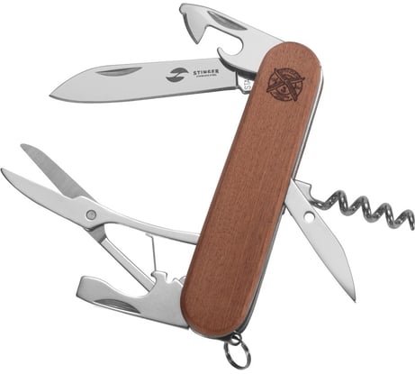 Перочинный нож Stinger 90 мм, 11 функций, материал рукояти: древесина сапеле FK-K5019-6P