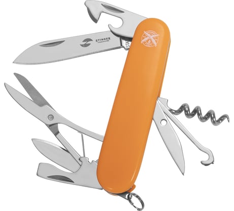 Перочинный нож STINGER 90 мм, 13 функций, материал рукояти АБС-пластик, оранжевый, в блистере FK-K5017-8PB
