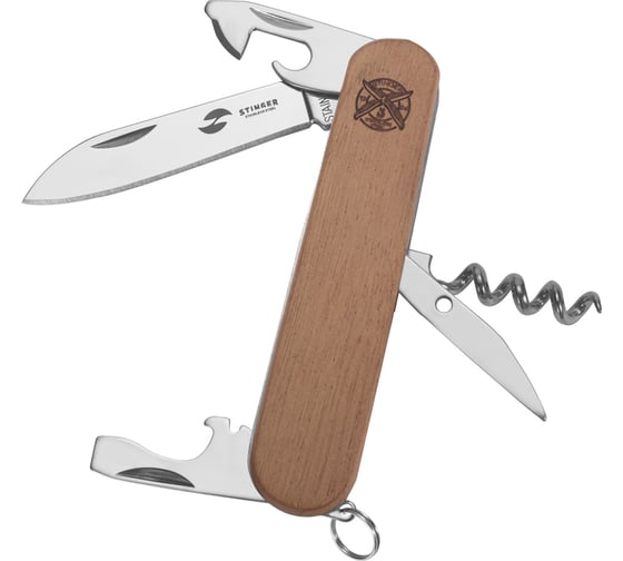 Перочинный нож STINGER 90 мм, 10 функций, материал рукояти древесина сапеле FK-K5019-5P