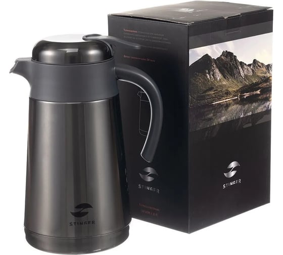 Термокофейник STINGER 1.6 л, нержавеющая сталь, чёрный, 18x13.6x25.9 см HK-1600-9BLK