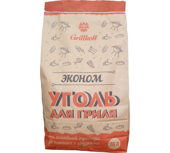 Древесный уголь для гриля Grillkoff эконом, пакет 26 л 28 1