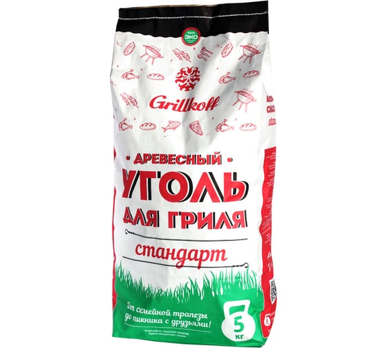 Древесный уголь для гриля Grillkoff стандарт, пакет 5 кг 2 1