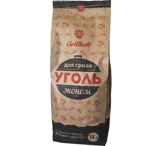 Древесный уголь для гриля Grillkoff эконом, пакет 14 л 26 1