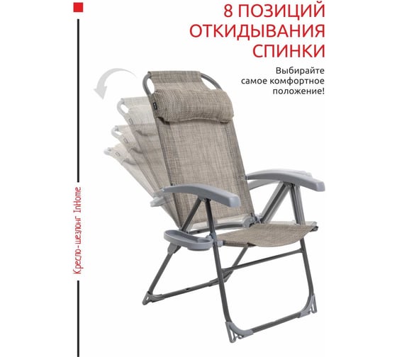 Кресло-шезлонг InHome комплект 2 шт., + подголовник + полка ротанг KSI1/2+К2