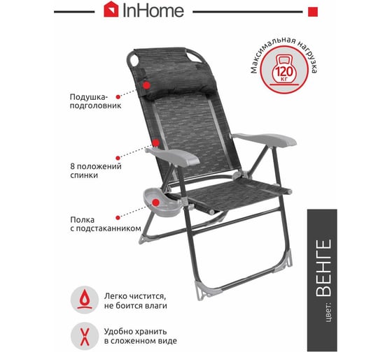 Кресло-шезлонг InHome комплект 2 шт., + подголовник + полка венге KSI1/4+К2