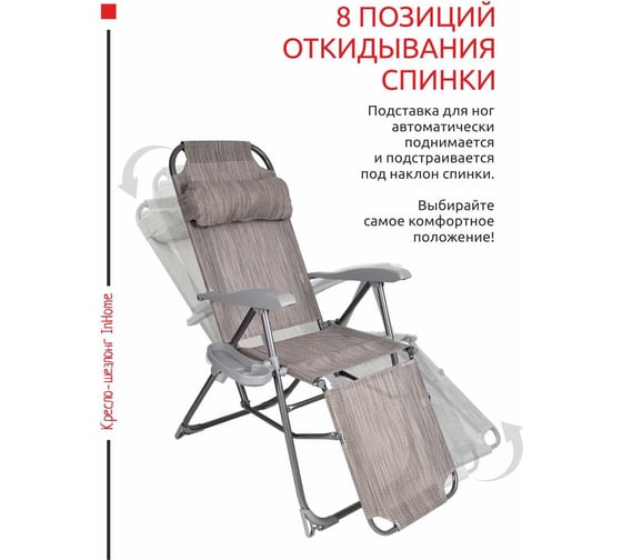 Кресло-шезлонг InHome с подножкой, комплект 2 шт., + подголовник + полка муссон KSI2/1+К2