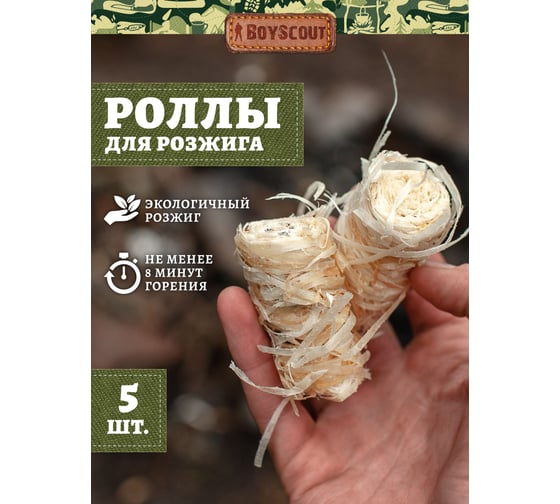 Роллы для розжига мангалов, барбекю, каминов и печей BOYSCOUT 5 шт. в уп. 61140