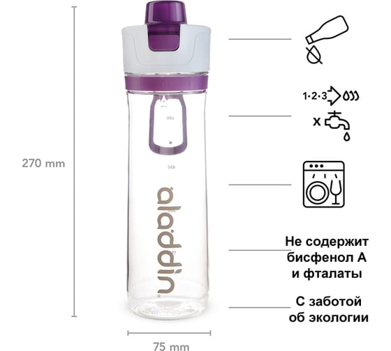 Бутылка для воды Aladdin Active Hydration 0.8 л, фиолетовая 10-02671-006