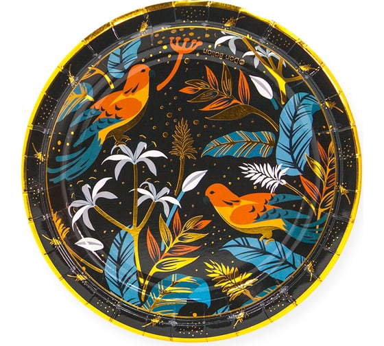 Тарелки Волна веселья 7''/18 см, Райские птицы, Черный, Металлик, 6 шт. 690020