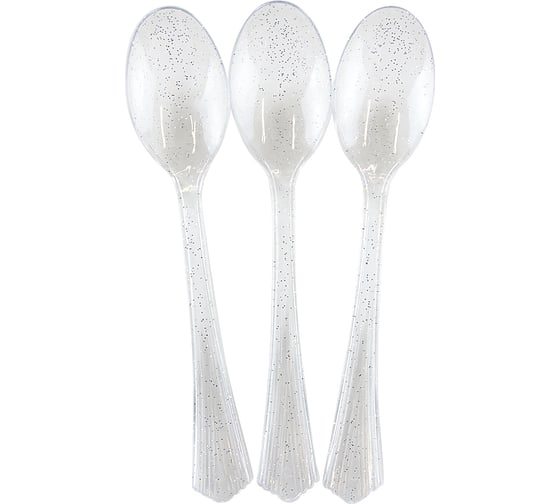 Ложки Волна веселья прозрачный/серебро, с блестками, 17 см, 10 шт 6231261