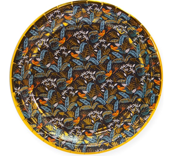 Тарелки Волна веселья 9''/23 см, Райские птицы, Черный, Металлик, 6 шт. 690019