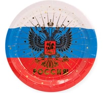 Тарелки Волна веселья 9''/23 см, Россия! герб, Триколор, Металлик, 6 шт. 690010