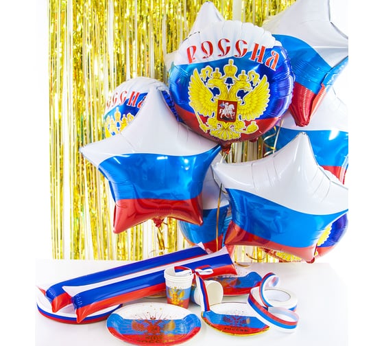 Тарелки Волна веселья 9''/23 см, Россия! герб, Триколор, Металлик, 6 шт. 690010