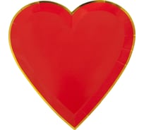 Тарелки Волна веселья 9''/23 см, Сердце, Красный, Металлик, 6 шт. 623596