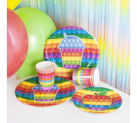 Тарелки Дон Баллон Pop it 7''/18 см, Радужный, 6 шт 77355