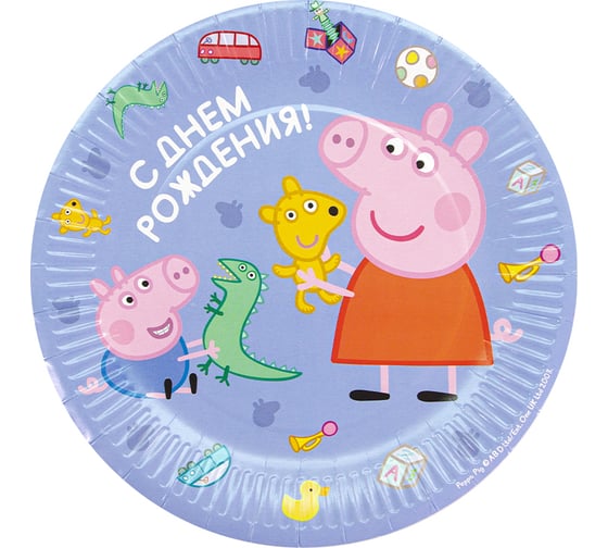 Тарелки Дон Баллон Свинка Пеппа, С Днем Рождения! 9''/23 см, Голубой, 6 шт 501103 1