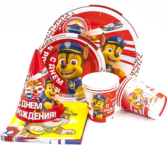Тарелки Дон Баллон Щенячий Патруль, С Днем Рождения!, 9''/23 см, красный, 6 шт 501203