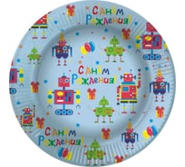 Тарелки Дон Баллон 7''/18 см, разноцветные роботы, 6 шт 77364